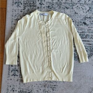 Zara Butter Yellow Cardigan with pearl buttons Size S